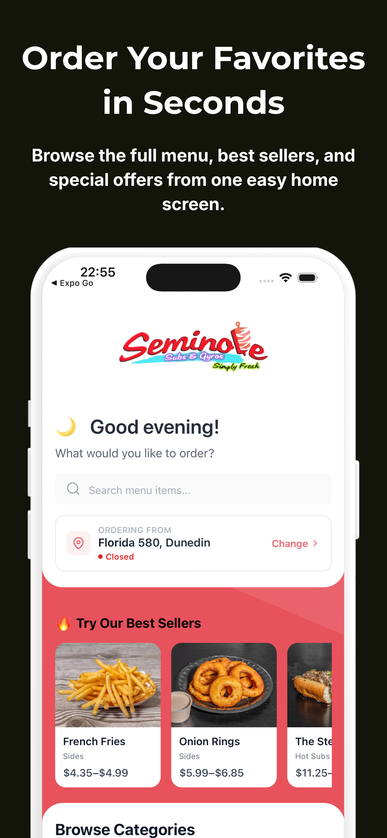 Seminole app menu on iPhone