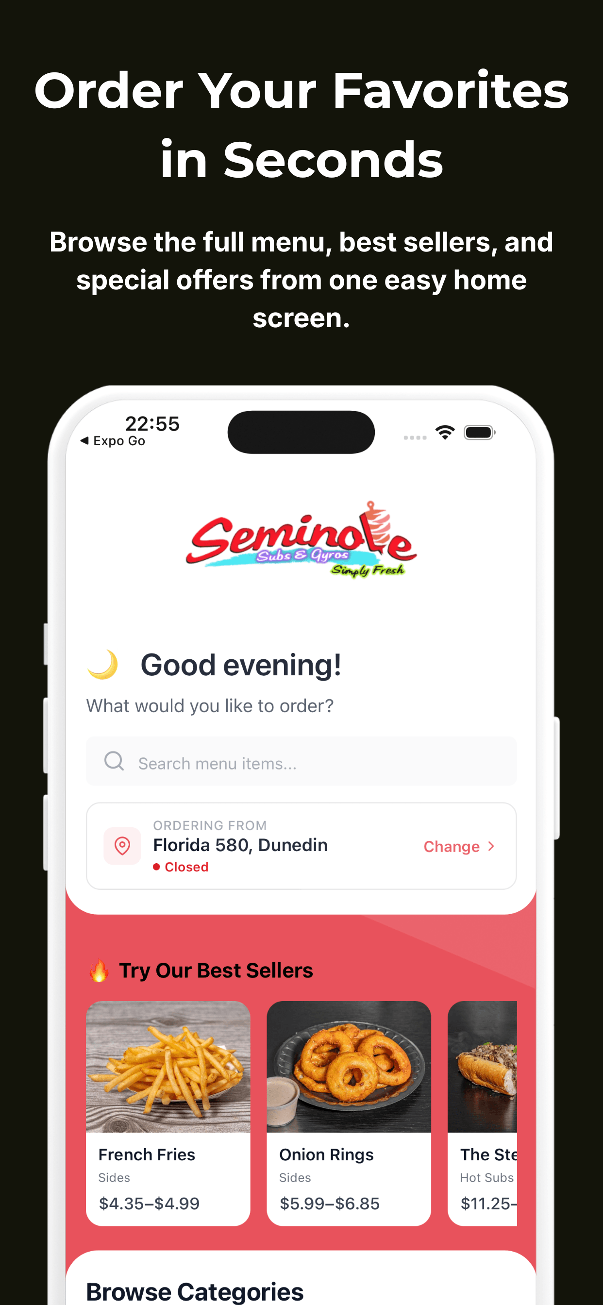 Seminole app menu on iPhone