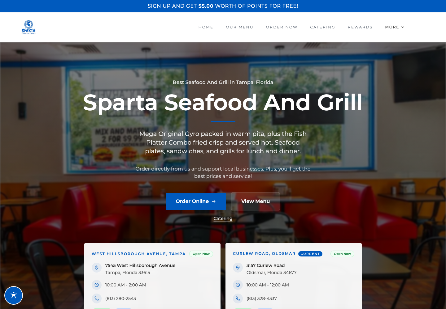 Sparta Seafood And Grill actual desktop website on a MacBook Pro