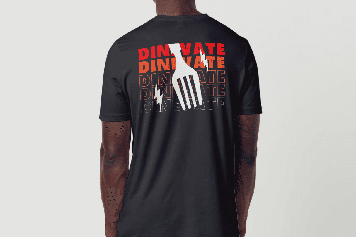 A man wearing Dinevate Tshirt