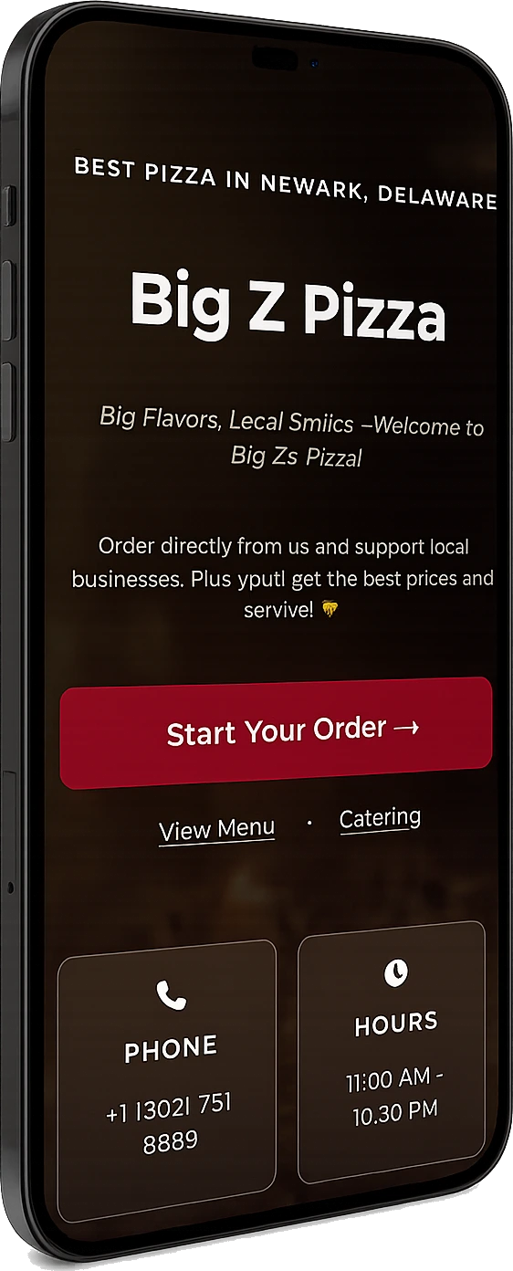 Big Z Pizza online ordering website built with Dinevate, shown on a phone